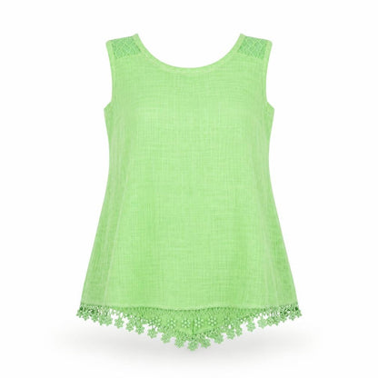 Front view of ATB-D Collection women’s green basic blouse, size XL, - floral hem