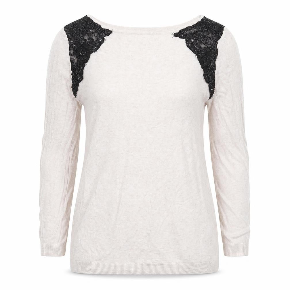 Front view of Topshop women’s beige jumper, size UK 10, - lace detail