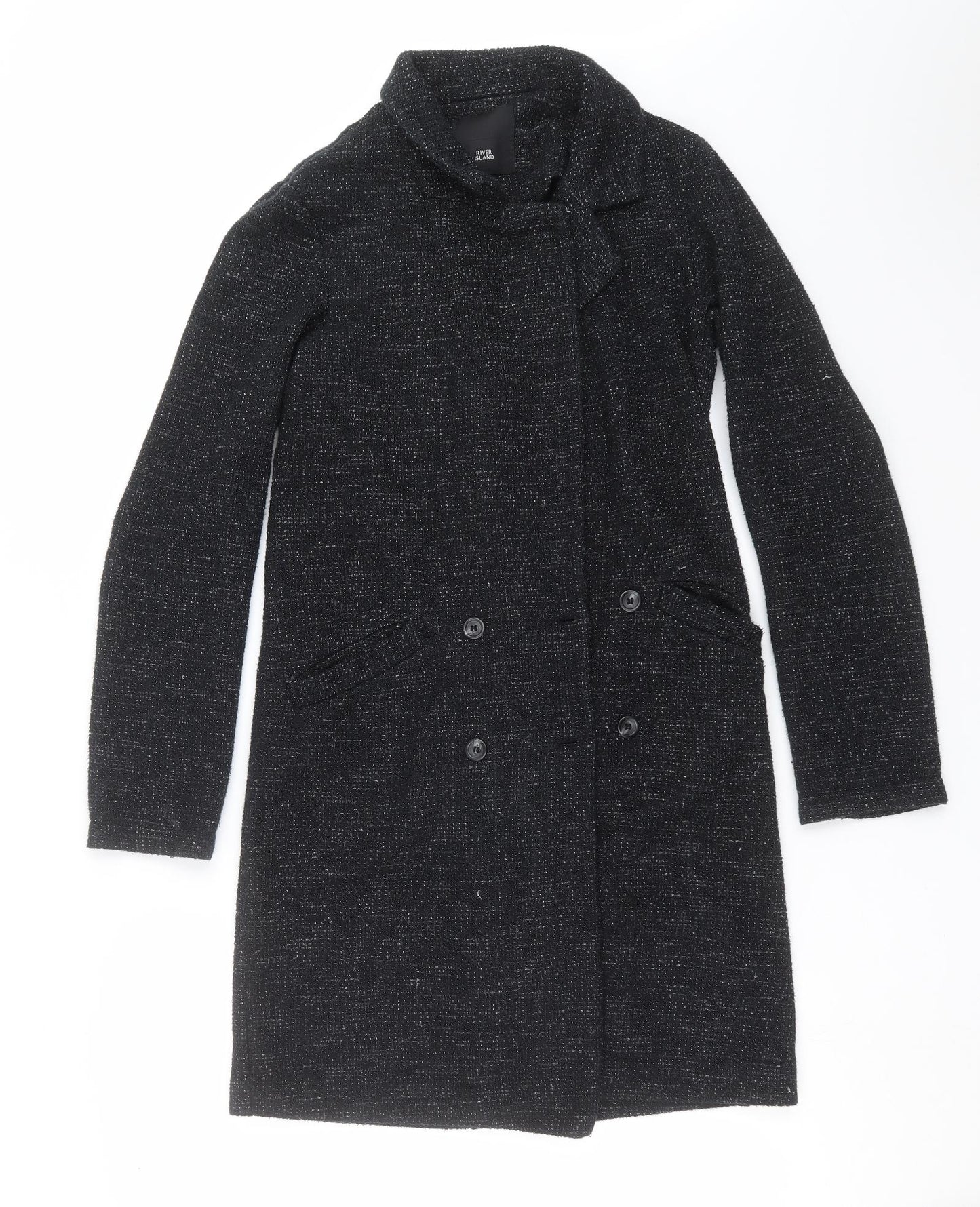 Womens UK Size 8 River Island Black Overcoat