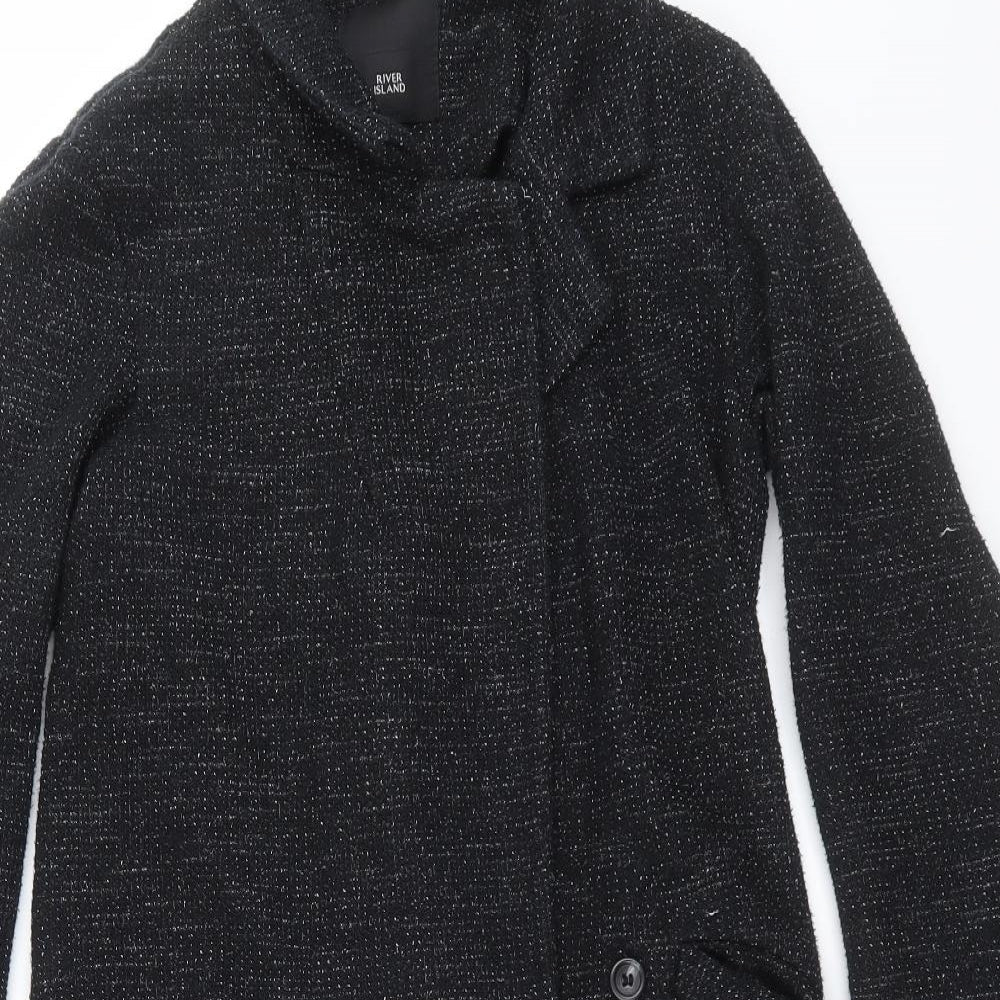 Womens UK Size 8 River Island Black Overcoat