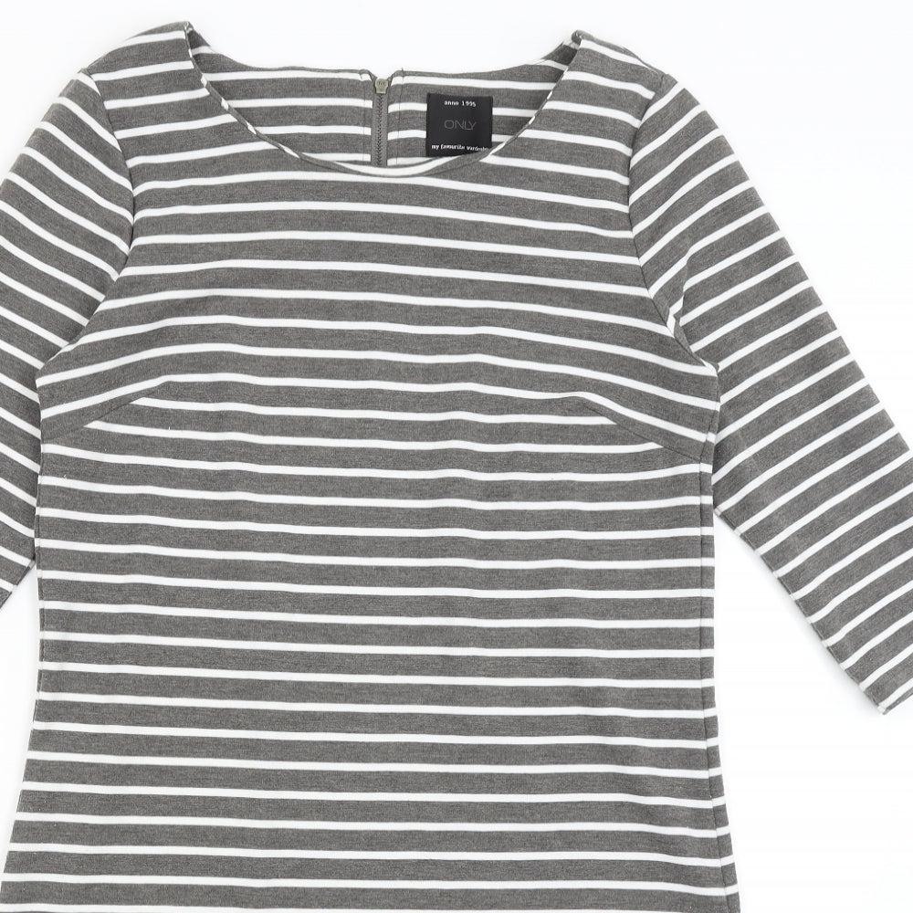 Only Womens Grey Striped  T-Shirt Dress  Size M