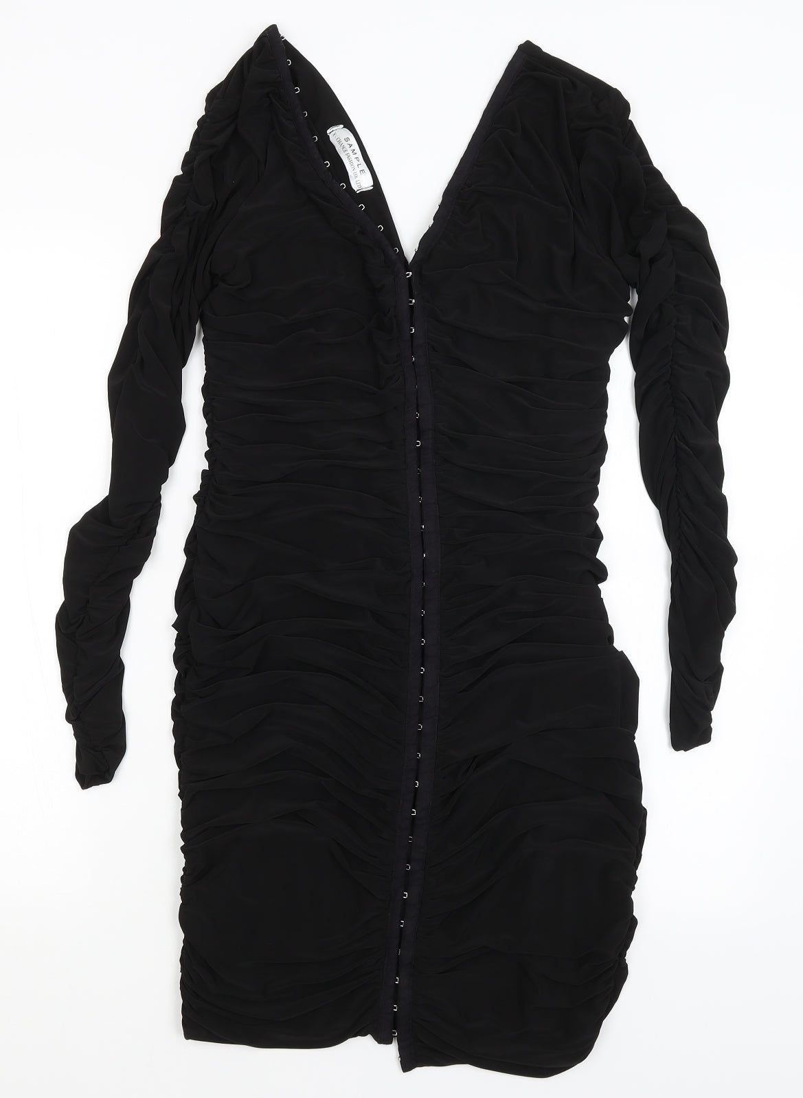 Additional front view of Sample women’s black bodycon, size S