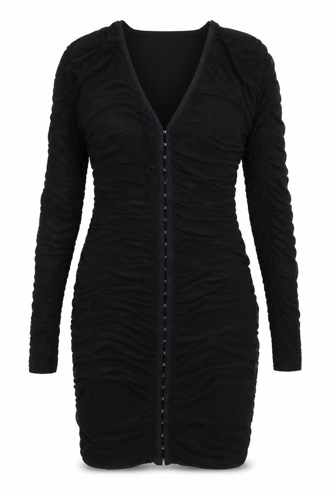 Front view of Sample women’s black bodycon, size S