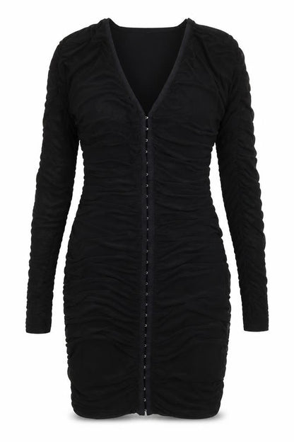 Front view of Sample women’s black bodycon, size S