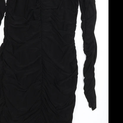 Brand and care label for Sample women’s black bodycon, size S