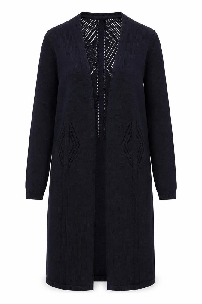 Front view of Per Una women’s blue shrug jumper, size UK 8