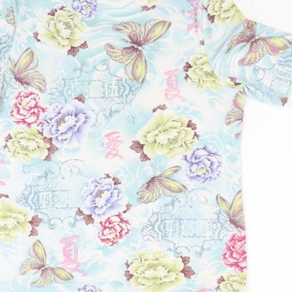 Brand and care label for Kin & Co women’s multicoloured floral basic blouse, size L