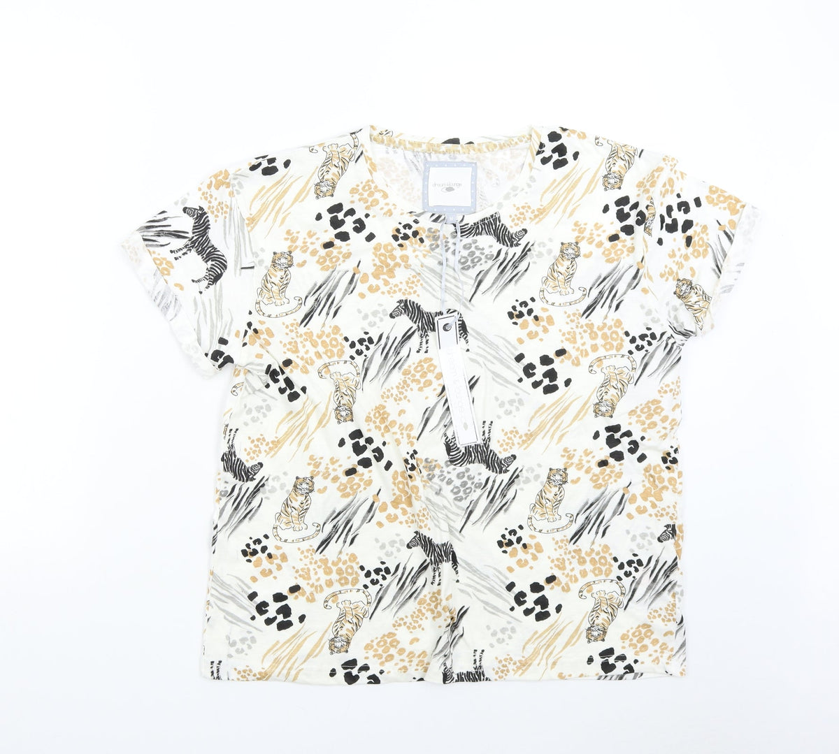 Additional front view of Dream & Lounge women’s multicoloured solid top pyjama top, size M, - safari print