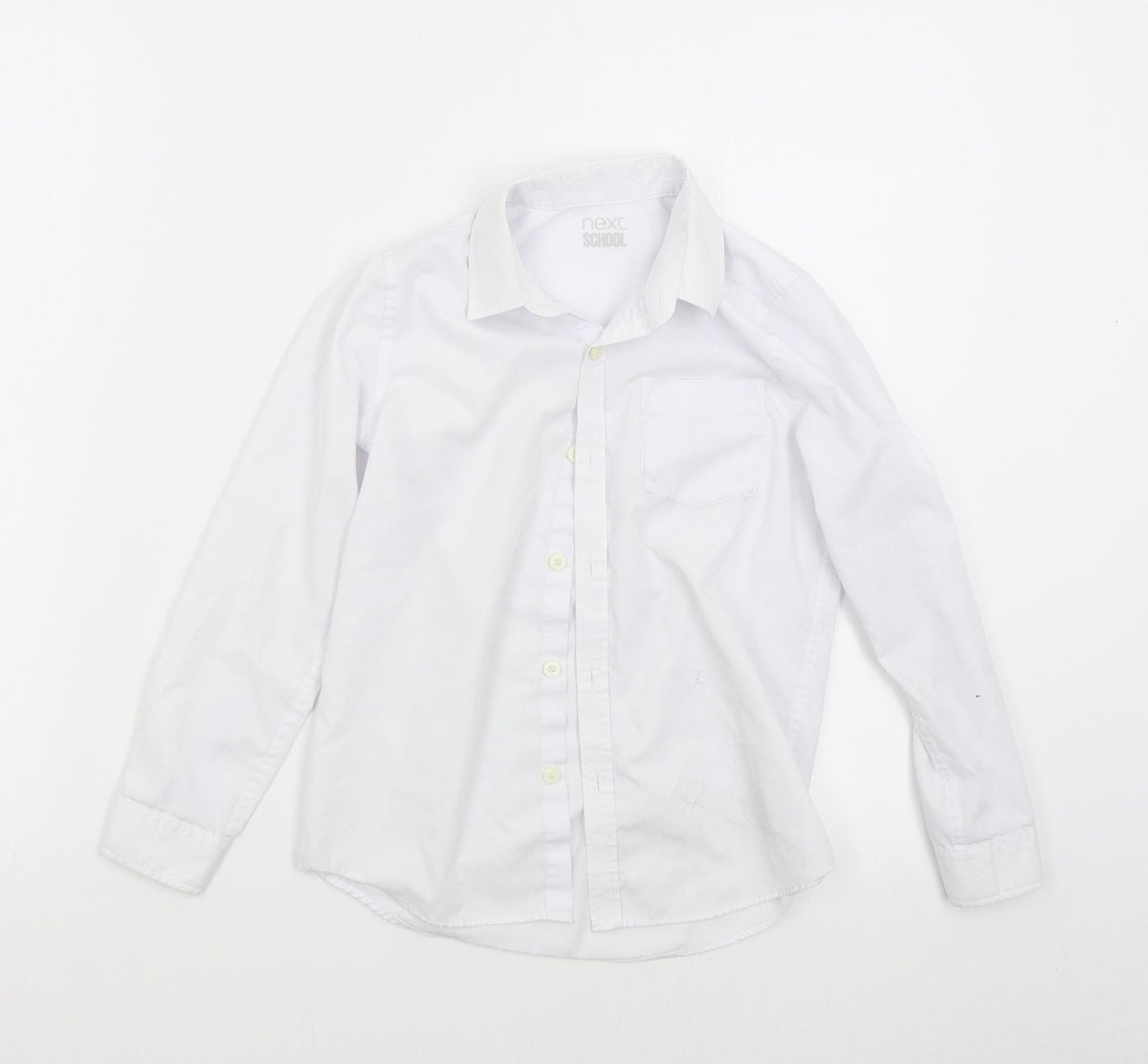 Front view of Next boys’ white basic button-up, size 8, years - school