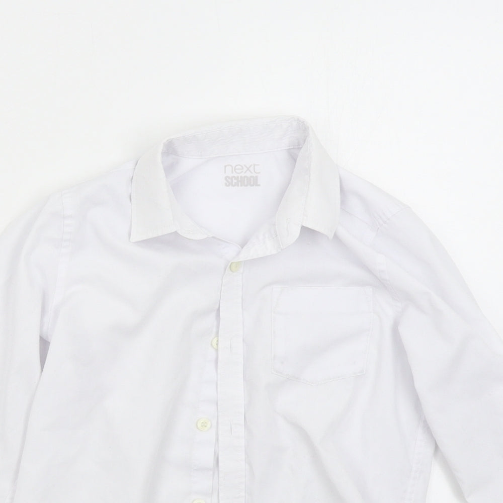 Close-up detail of Next boys’ white basic button-up, size 8, years - school