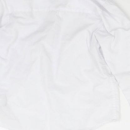 Brand and care label for Next boys’ white basic button-up, size 8, years - school