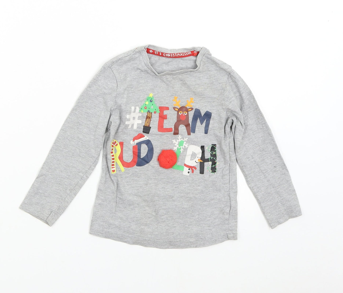 TU Baby Grey   Basic T-Shirt Size 3-6 Months  - Christmas Rudolph
