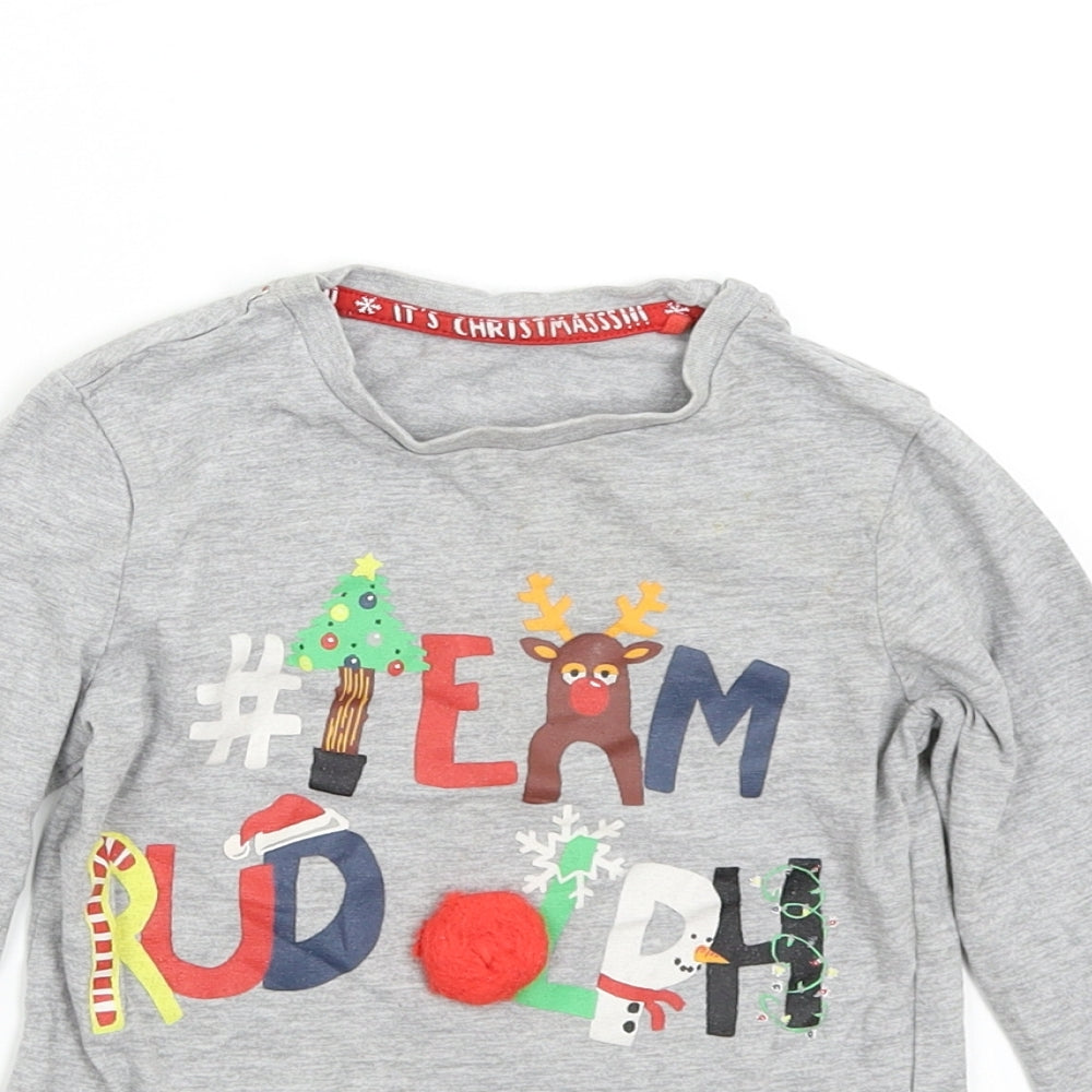TU Baby Grey   Basic T-Shirt Size 3-6 Months  - Christmas Rudolph