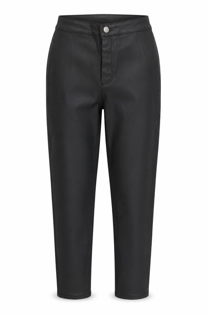 Front view of Topshop women’s black carrot trousers, size UK 30, in, 32-inch leg