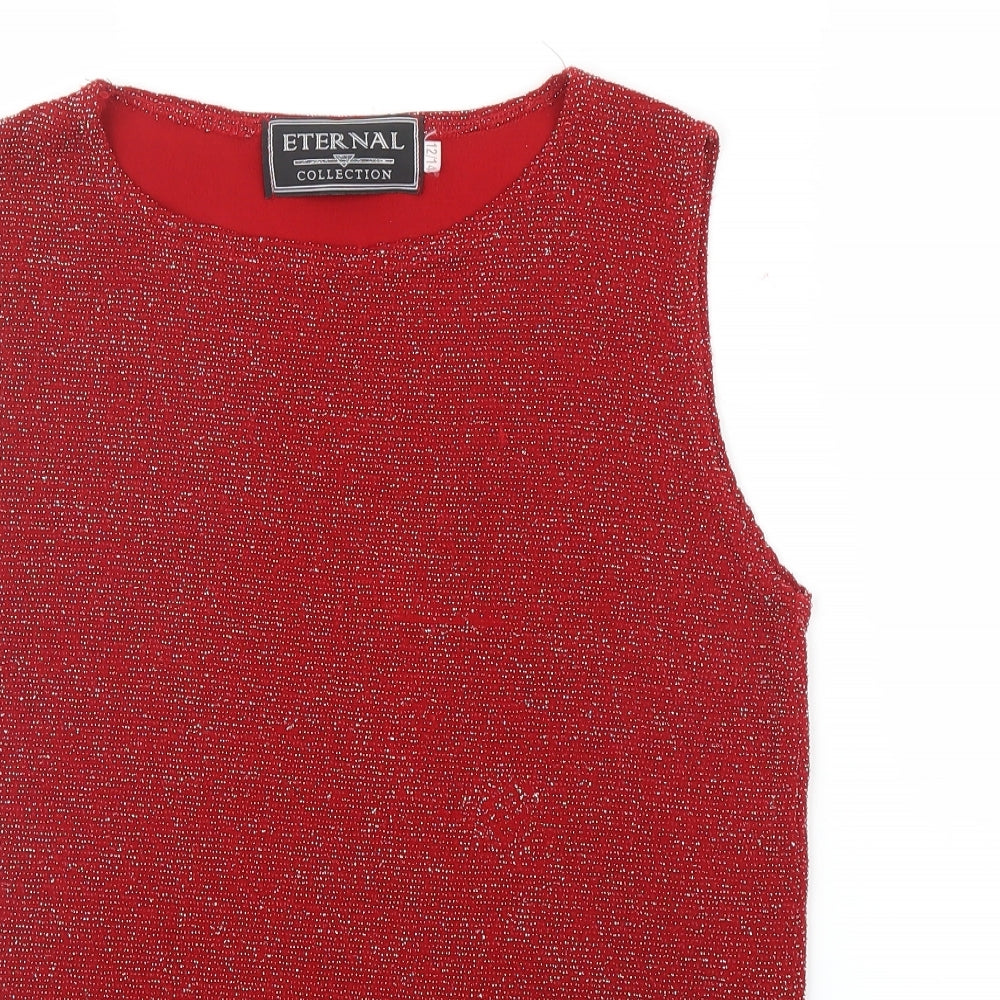 Close-up detail of Eternal women’s red basic blouse, size UK 12