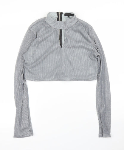 Additional front view of Love Other Things women’s silver basic blouse, size S