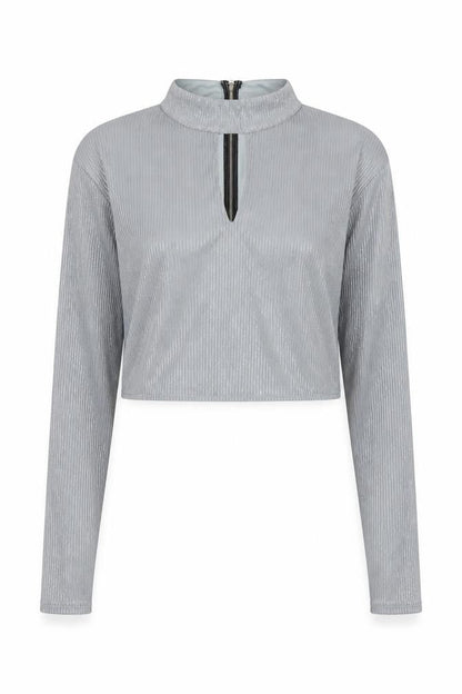 Front view of Love Other Things women’s silver basic blouse, size S