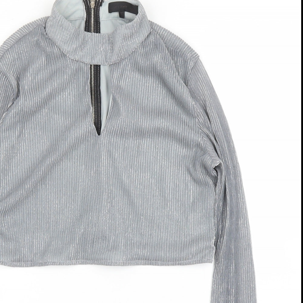Close-up detail of Love Other Things women’s silver basic blouse, size S