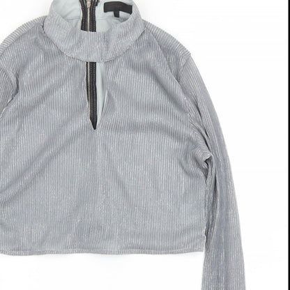Close-up detail of Love Other Things women’s silver basic blouse, size S