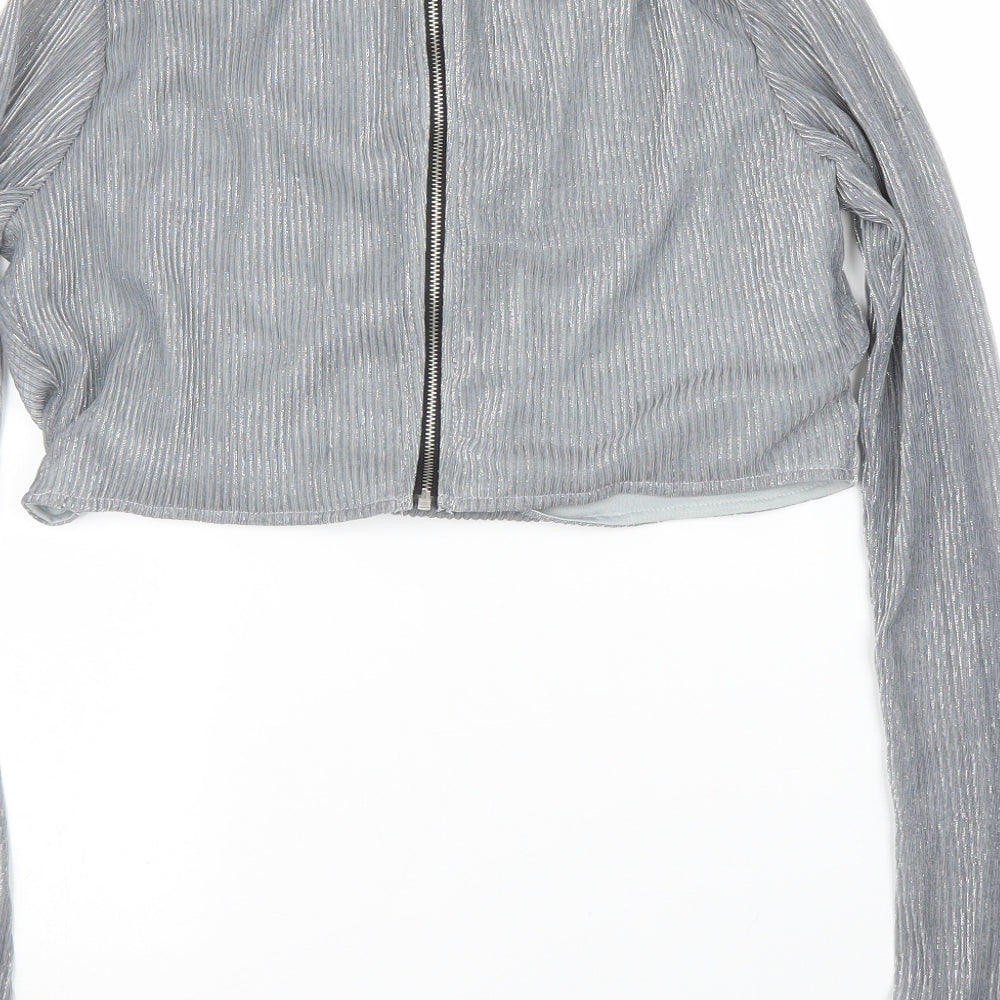 Brand and care label for Love Other Things women’s silver basic blouse, size S