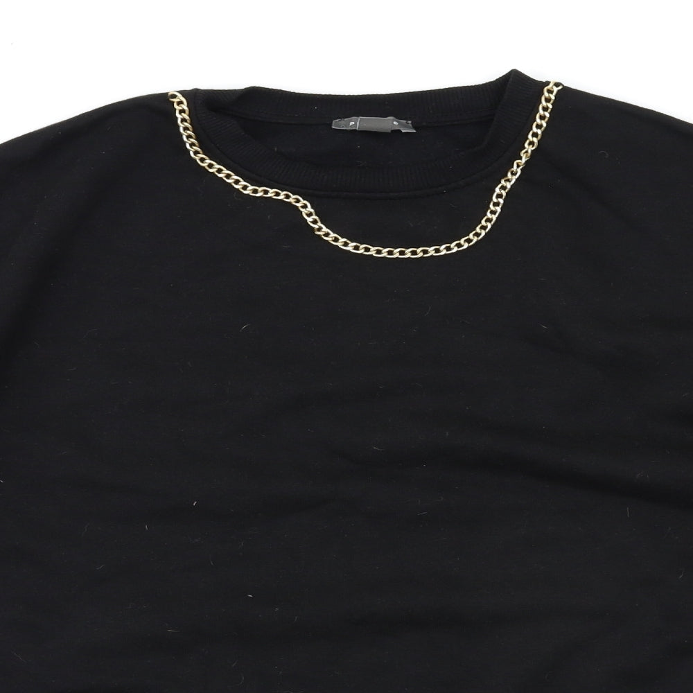 Close-up detail of Primark women’s black pullover sweatshirt, size S