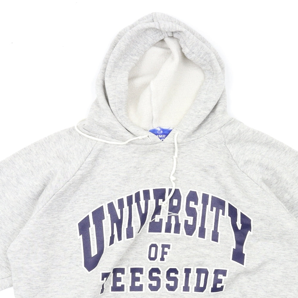 Close-up detail of jsw women’s grey pullover hoodie, size M