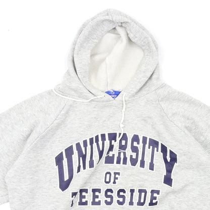 Close-up detail of jsw women’s grey pullover hoodie, size M