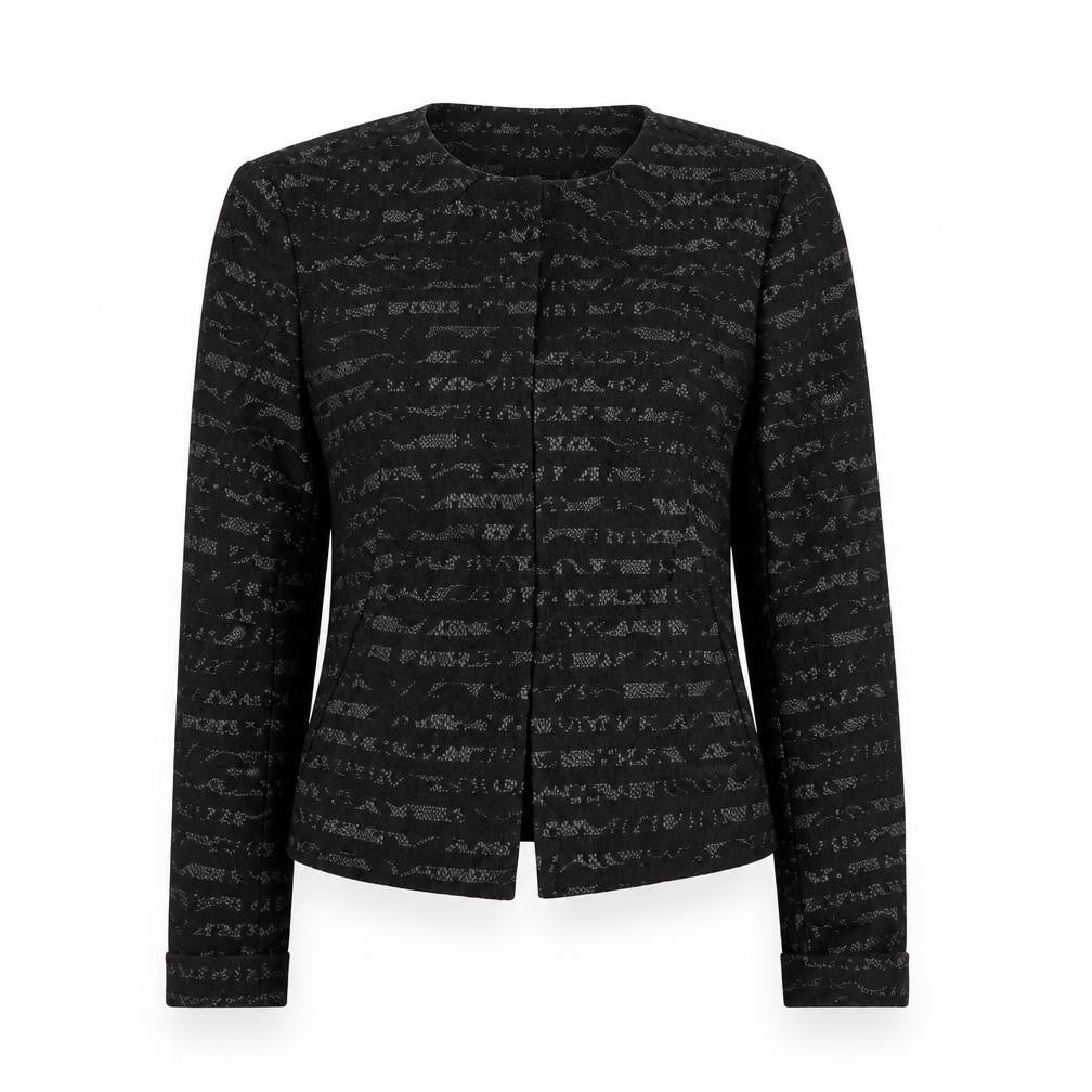 Front view of NAF NAF women’s black jacket, size UK 6