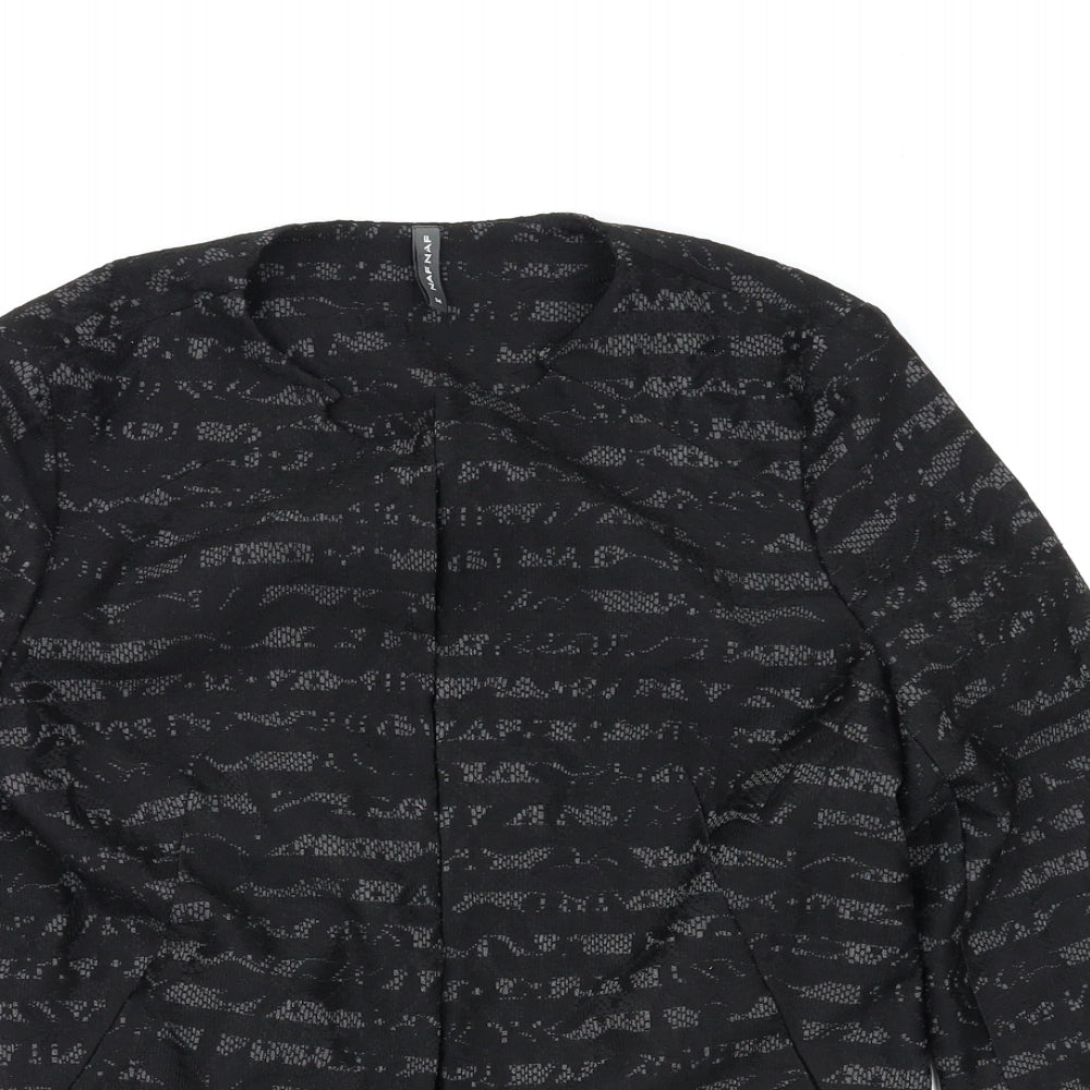 Close-up detail of NAF NAF women’s black jacket, size UK 6