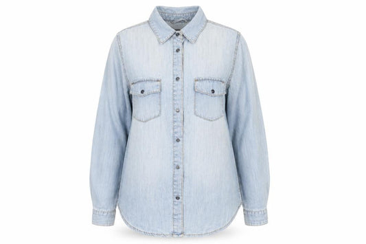 Front view of Yes Yes women’s blue basic button-up, size UK 10