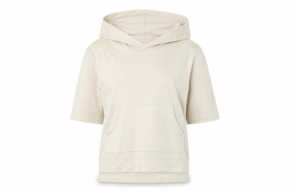 Front view of yfl women’s beige pullover hoodie, size S