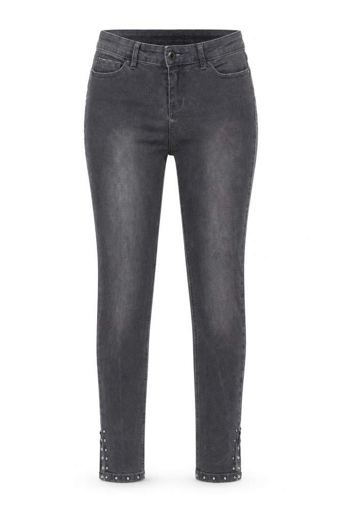 Front view of women’s grey skinny jeans, size UK 28, in, 25-inch leg