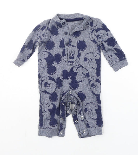 Front view of George Baby Grey Geometric Babygrow One-Piece, size 3-6, Months - DISNEY
