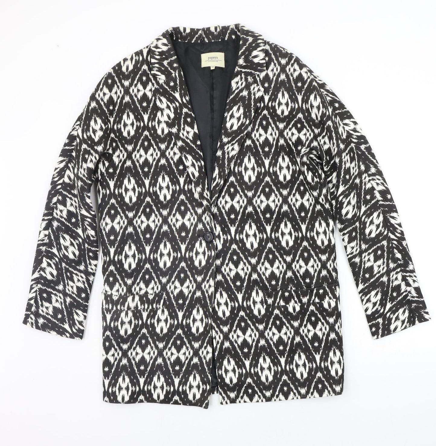 Papaya Womens Black Geometric  Jacket Suit Jacket Size 12