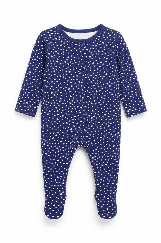 Front view of George girls’ blue babygrow one-piece, size 0-3, months