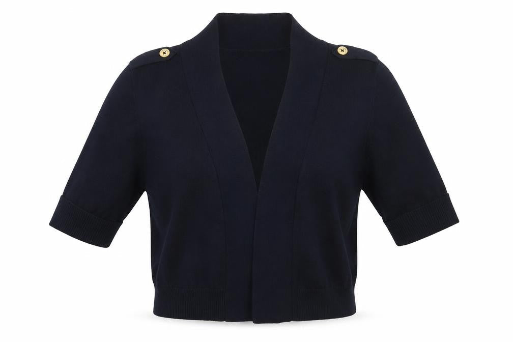 Front view of Grace women’s blue cardigan jumper, size M