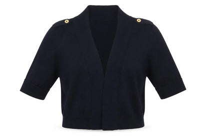 Front view of Grace women’s blue cardigan jumper, size M