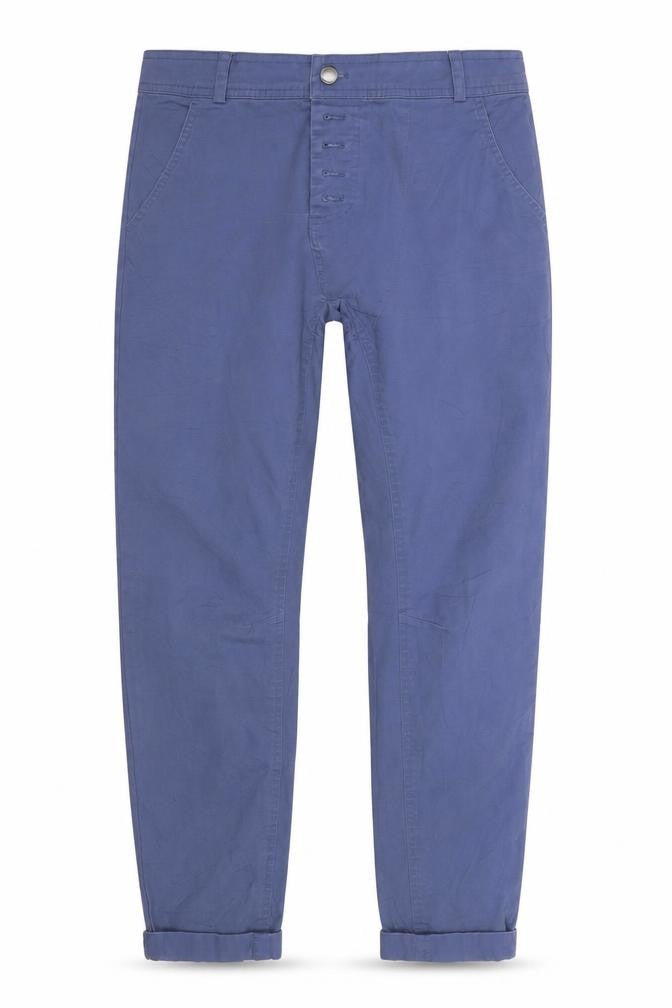 Front view of Rainbow women’s blue chino trousers, size UK 34, 26-inch leg