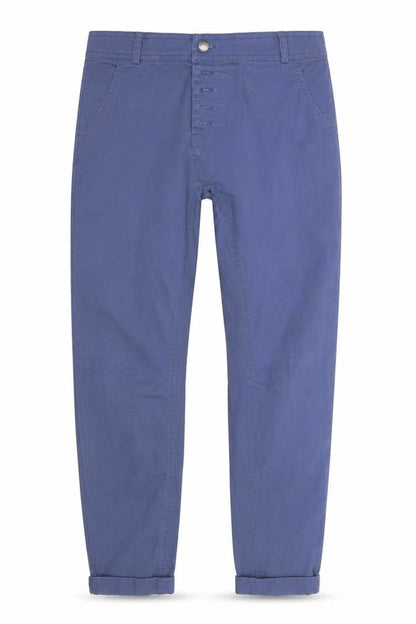 Front view of Rainbow women’s blue chino trousers, size UK 34, 26-inch leg