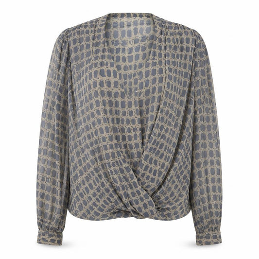 Front view of Adini women’s brown geometric basic blouse, size XS