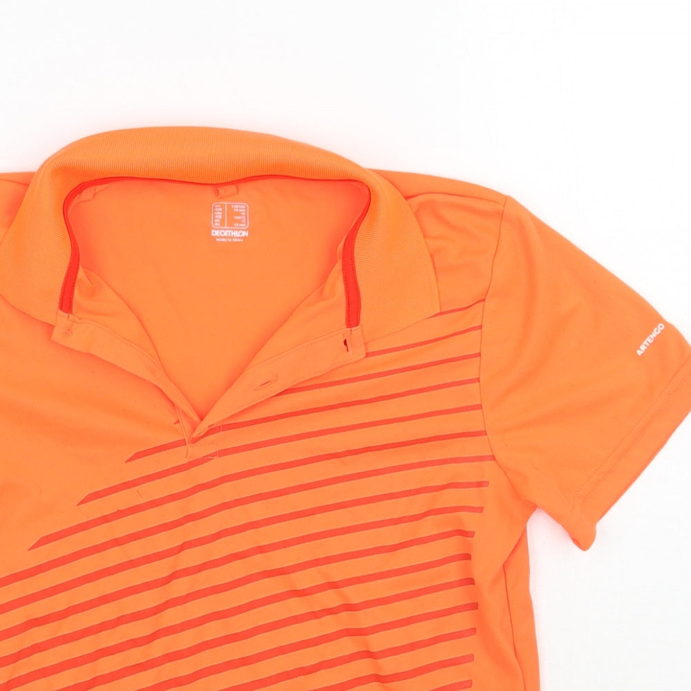 DECATHLON Boys Orange Striped  Basic Polo Size 12 Years