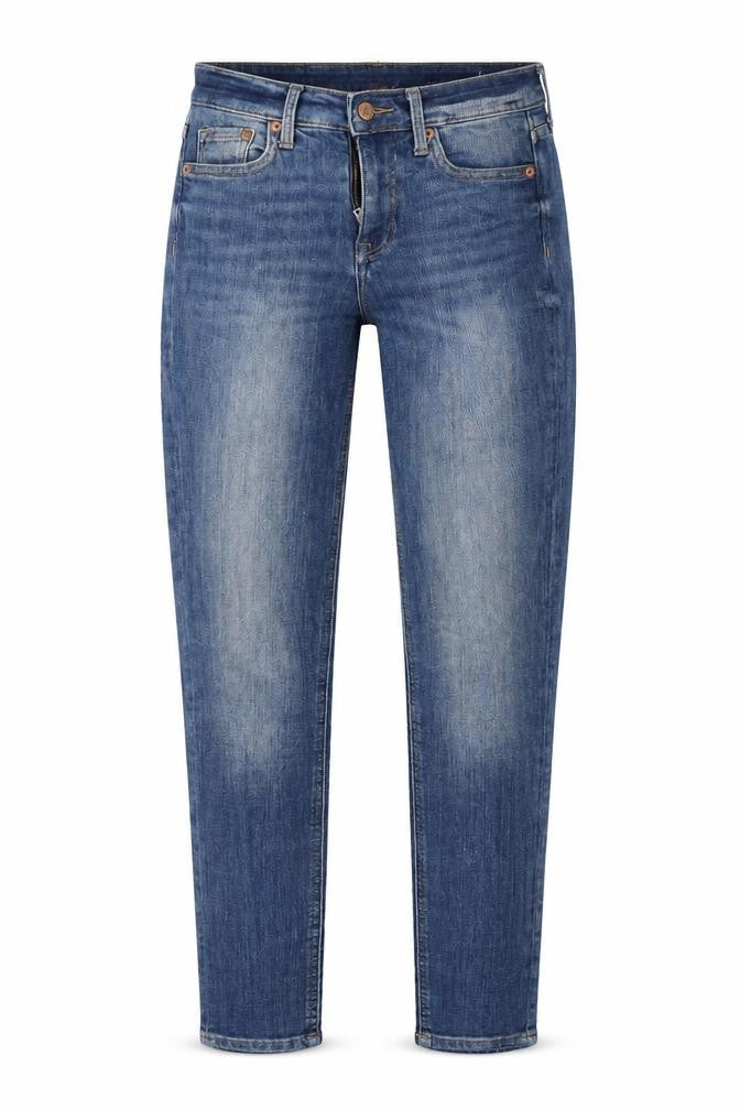 Front view of H&M women’s blue skinny jeans, size UK 25, 31-inch leg