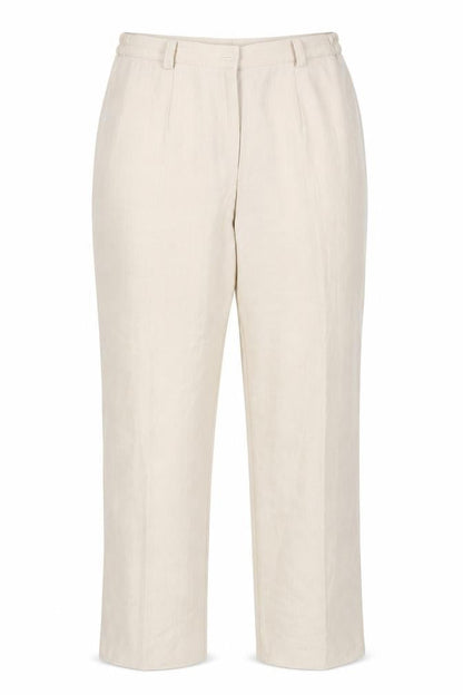 Front view of Preworn women’s beige trousers, size UK 14, 32-inch leg