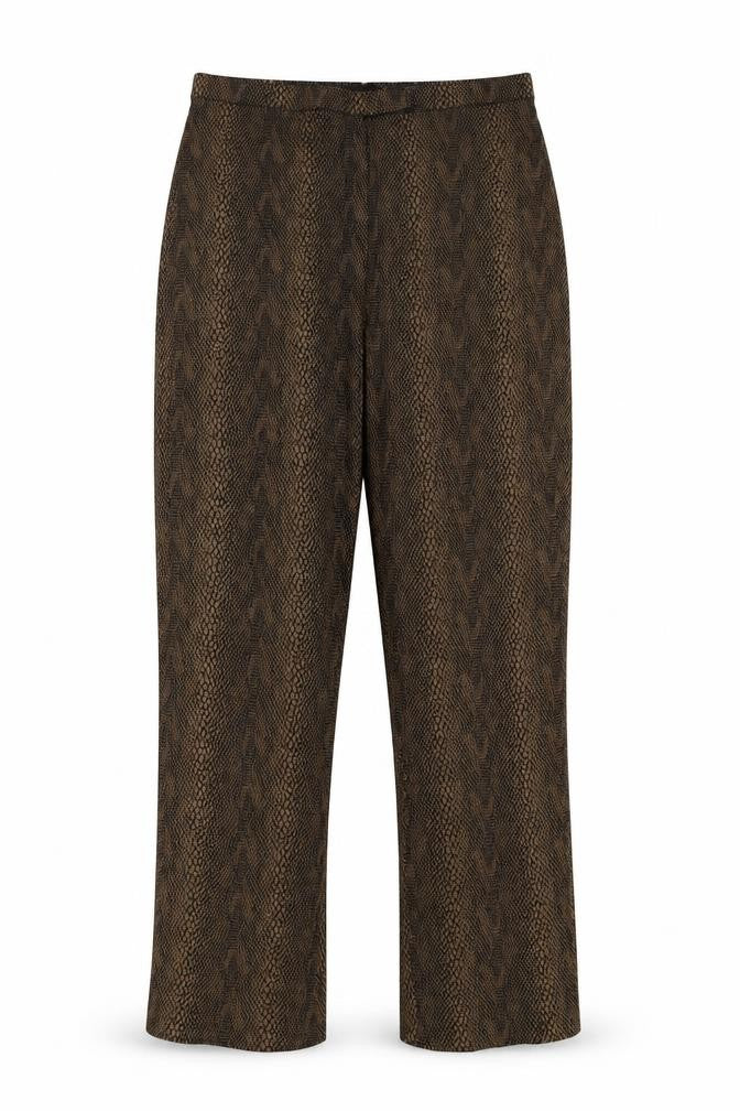 Front view of KappAhl women’s brown polka dot trousers, size UK 14, 30-inch leg