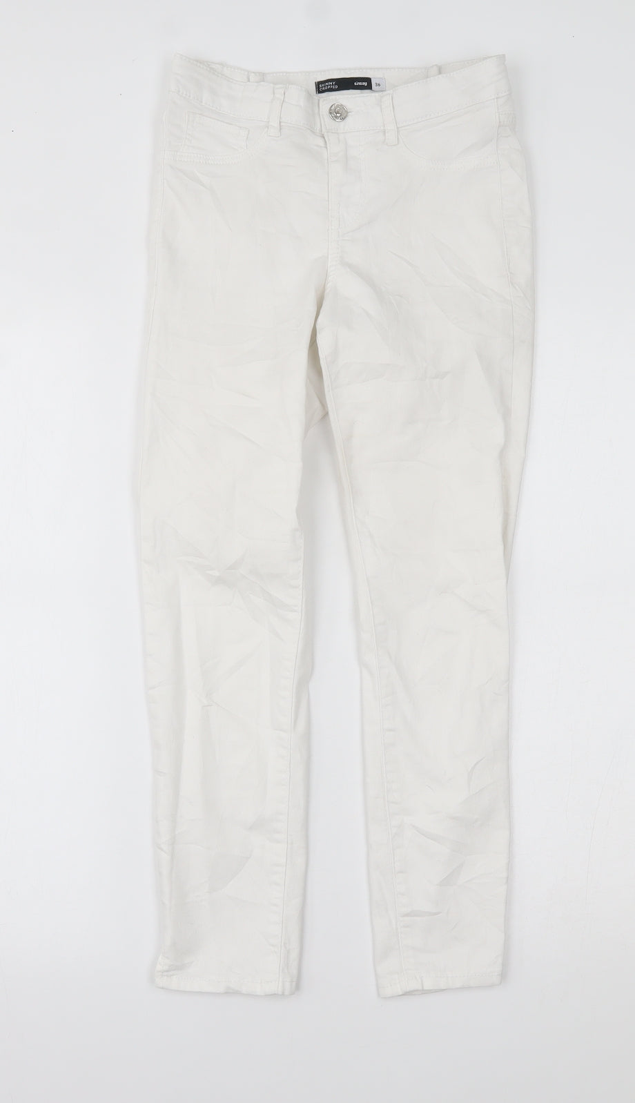 Womens UK Size 8 SINSAY Regular Fit Cropped White Jeans