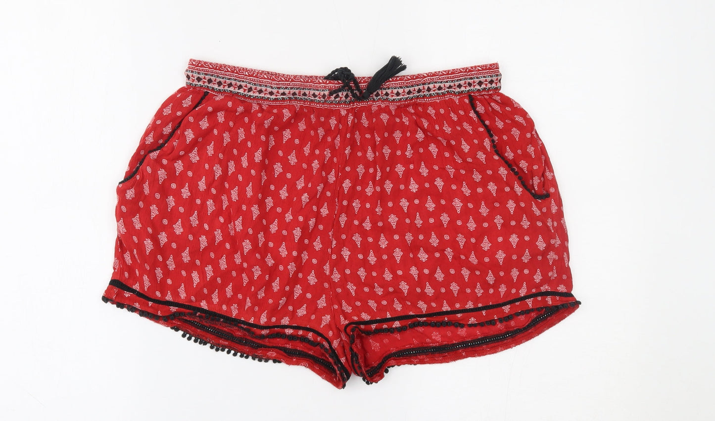 New Look Womens Red Fair Isle  Paperbag Shorts Size 12
