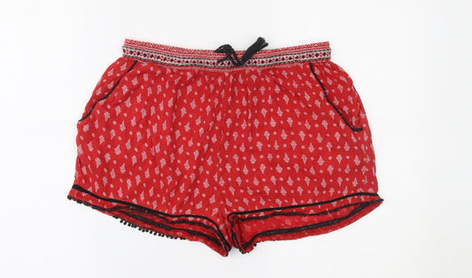 New Look Womens Red Fair Isle  Paperbag Shorts Size 12