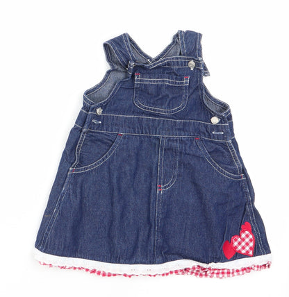 Natterjack Girls Blue Check  Pinafore/Dungaree Dress  Size 6-9 Months  - Check & lace trim