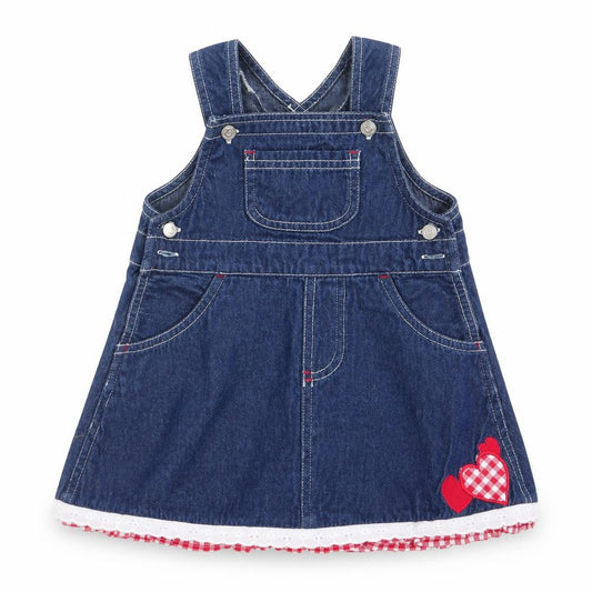 Natterjack Girls Blue Check  Pinafore/Dungaree Dress  Size 6-9 Months  - Check & lace trim