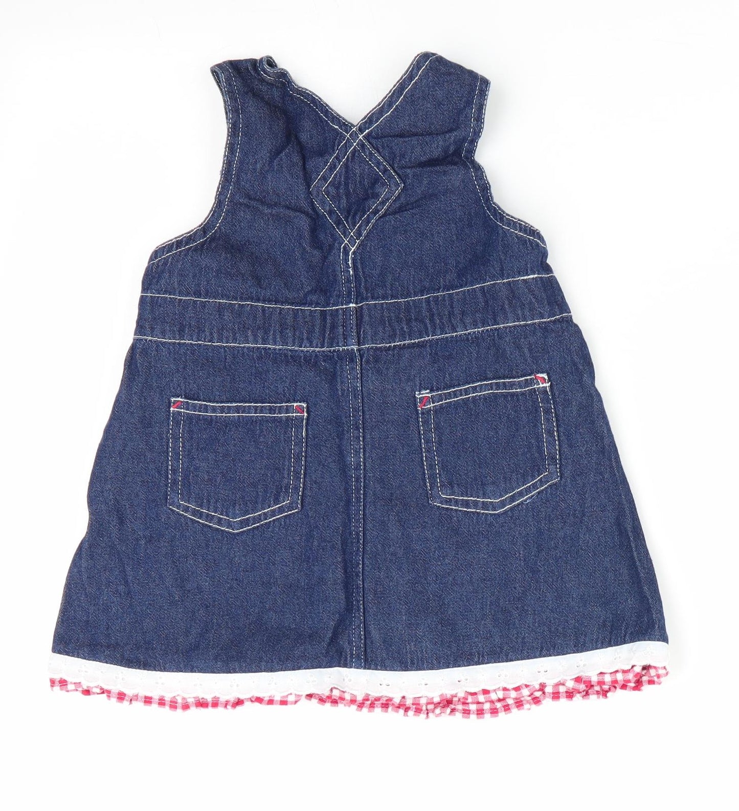 Natterjack Girls Blue Check  Pinafore/Dungaree Dress  Size 6-9 Months  - Check & lace trim